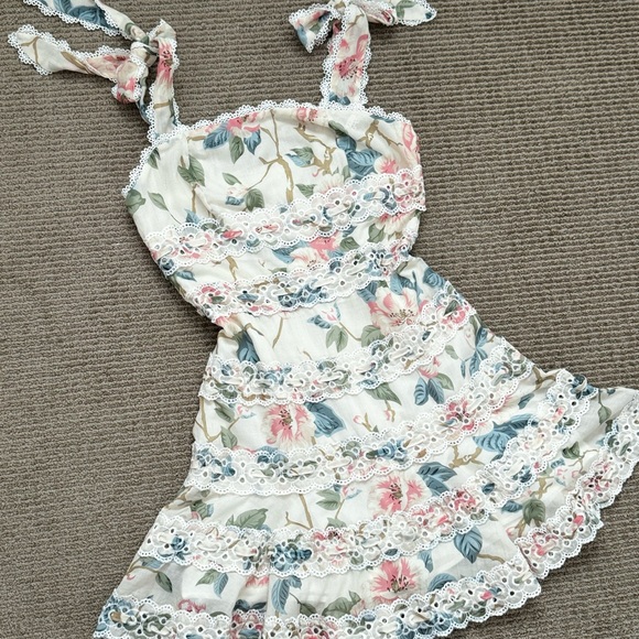 Cream and Pink Ruffled Tie Front Mini Sundress - Picture 1 of 5